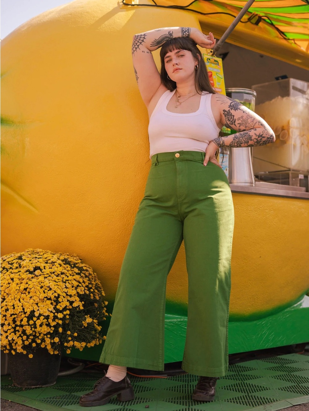 BIG BUD PRESS - Bell Bottom Pants in Grass Green in 1XL
